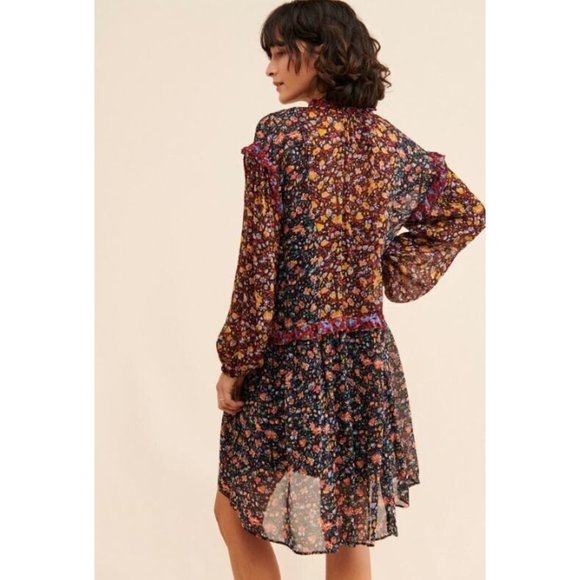 Anthropologie Helene Tunic Dress / Small / Black Floral Sheer Flowy - Picture 3 of 10